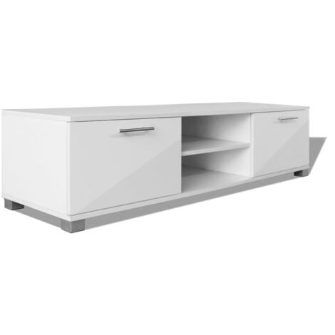 INLIFE Meuble TV à haute brillance blanc 120 x 40,3 x 34,7 cm