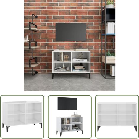 INLIFE Meuble TV avec pieds en métal Blanc brillant 69,5x30x50 cm