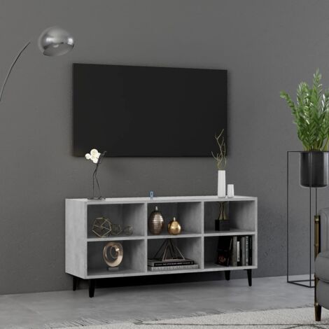 INLIFE Meuble TV avec pieds en métal Gris béton 103,5x30x50 cm