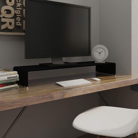 INLIFE Meuble TV/ Support pour moniteur 100 x 30 x 13 cm Verre Noir