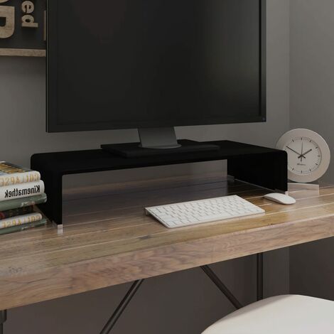 INLIFE Meuble TV/ Support pour moniteur 70 x 30 x 13 cm Verre Noir