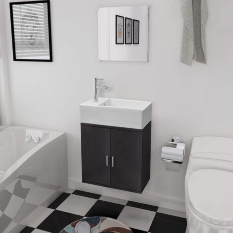 INLIFE Meubles de salle de bains trois pièces Noir
