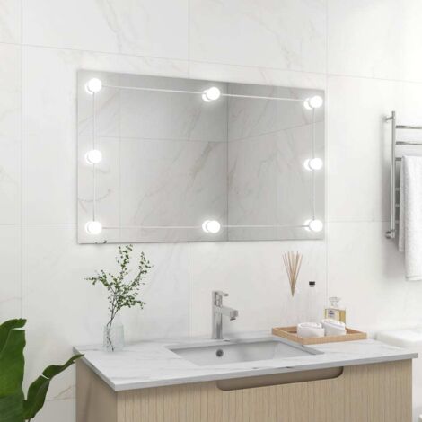 INLIFE Miroir mural sans cadre avec lampes LED Rectangulaire Verre