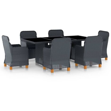 INLIFE Mobilier à dîner 7 pcs avec coussins Résine tressée Gris foncé