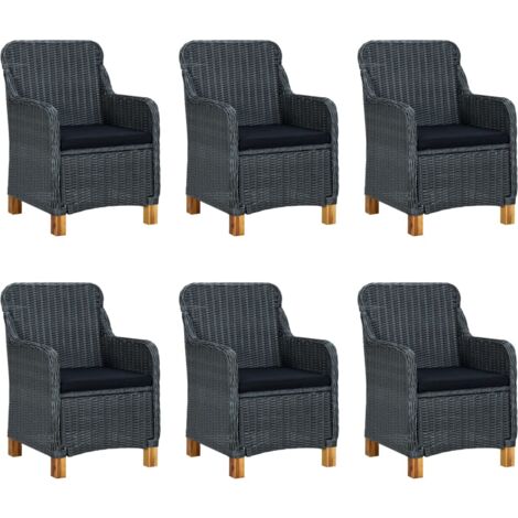 INLIFE Mobilier à dîner 7 pcs avec coussins Résine tressée Gris foncé