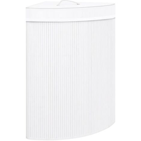 INLIFE Panier à linge d'angle Bambou Blanc 60 L