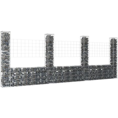 INLIFE Panier de gabion en forme de U avec 4 poteaux Fer 380x20x150 cm