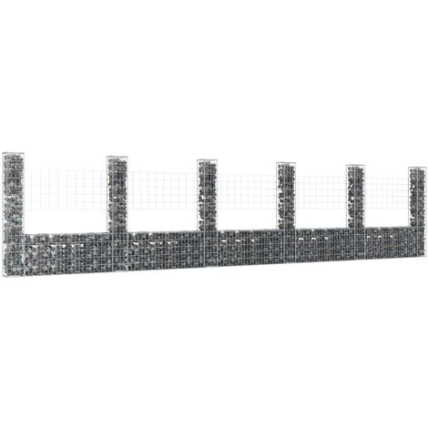INLIFE Panier de gabion en forme de U avec 6 poteaux Fer 620x20x150 cm
