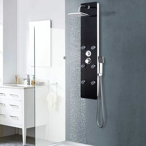 INLIFE Panneau de douche Verre 25 x 44,6 x 130 cm Noir
