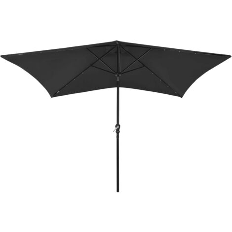 INLIFE Parasol avec LED et mât en acier Noir 2x3 m