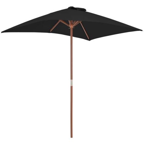 INLIFE Parasol d'extérieur avec mât en bois Noir 150x200 cm