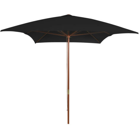 INLIFE Parasol d'extérieur avec mât en bois Noir 200x300 cm