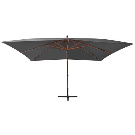 INLIFE Parasol en porte-à-faux avec mât en bois 400x300 cm Anthracite