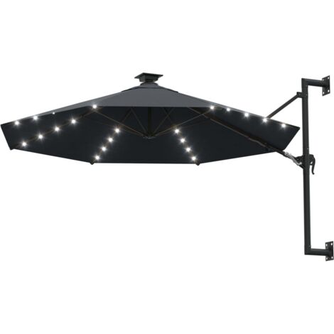INLIFE Parasol mural avec mât métallique et LED 300 cm Anthracite