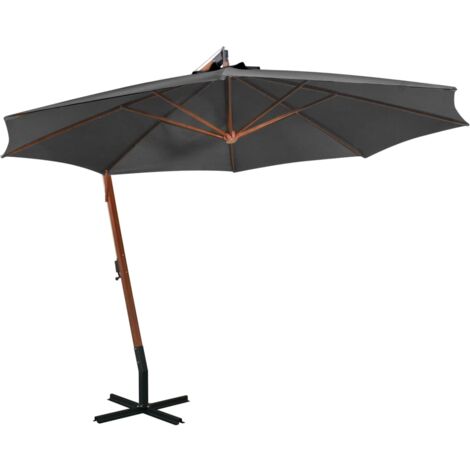 INLIFE Parasol suspendu avec mât Anthracite 3,5x2,9 m Bois de sapin