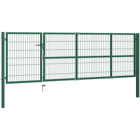 INLIFE Portail de clôture de jardin avec poteaux 350x100 cm Acier Vert