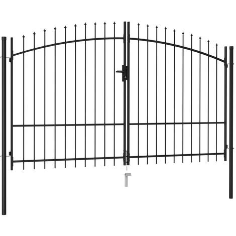 INLIFE Portillon double porte avec dessus à pointe Acier 3x1,75 m Noir