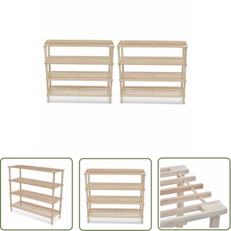 INLIFE Range-chaussures à 4 étagères 2 pcs Bois de sapin solide