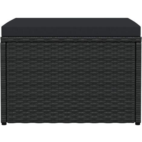 INLIFE Repose-pied de jardin avec coussin Noir Résine tressée