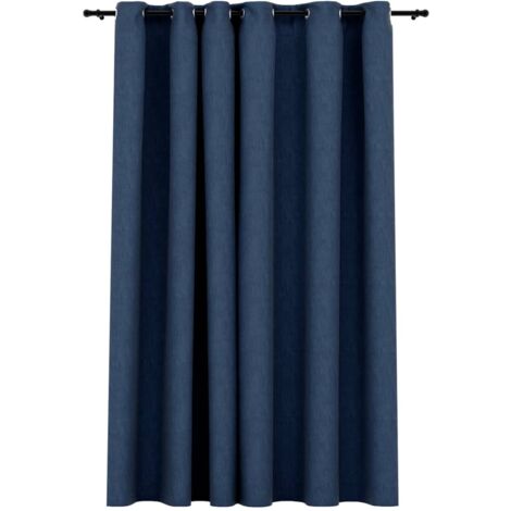 INLIFE Rideau occultant Aspect de lin avec œillets Bleu 290x245 cm