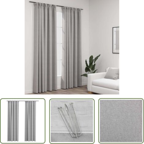 INLIFE Rideaux occultants aspect lin avec crochets 2pcs Gris 140x245cm