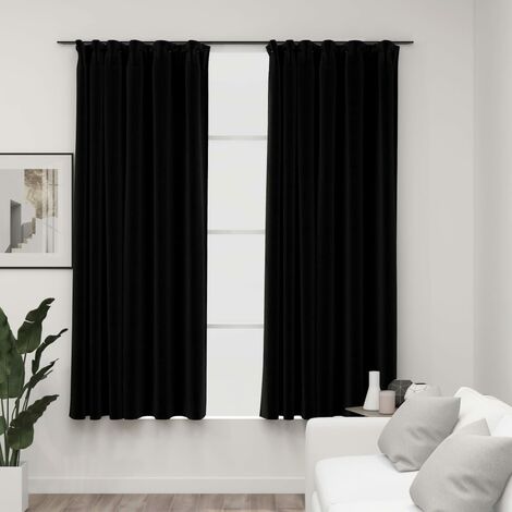INLIFE Rideaux occultants aspect lin avec crochets 2pcs Noir 140x175cm