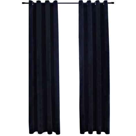 INLIFE Rideaux occultants avec anneaux 2 pcs Velours Noir 140x245 cm