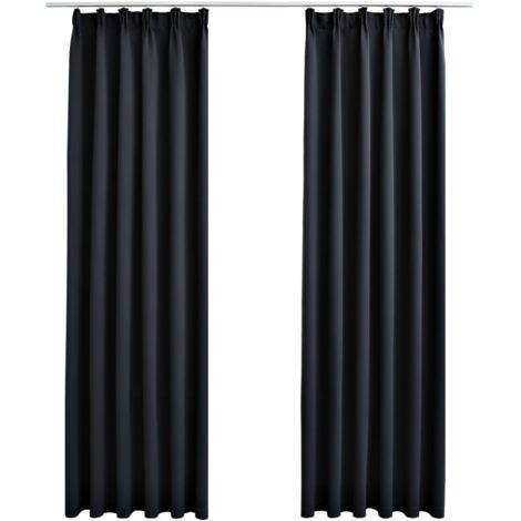 INLIFE Rideaux occultants avec crochets 2 pcs Noir 140x175 cm