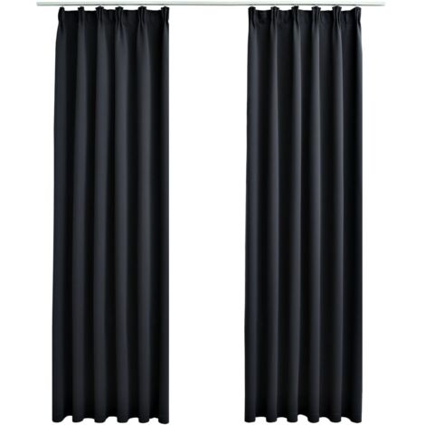 INLIFE Rideaux occultants avec crochets 2 pcs Noir 140x245 cm