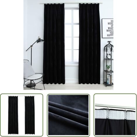 INLIFE Rideaux occultants avec crochets 2 pcs Velours Noir 140x225 cm