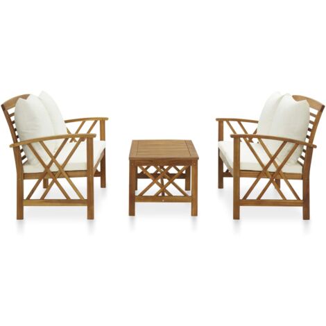 INLIFE Salon de jardin 3 pcs avec coussins Bois d'acacia solide