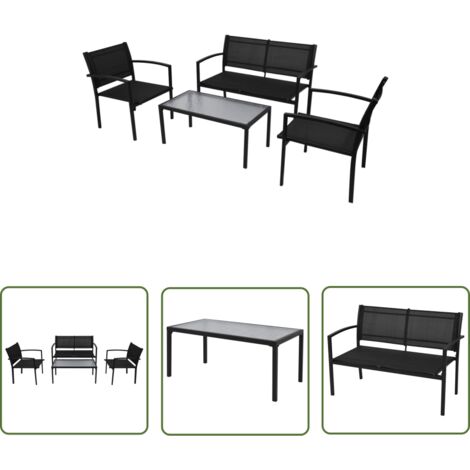 INLIFE Salon de jardin 4 pcs Textilène Noir