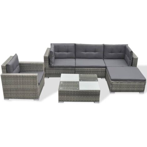 INLIFE Salon de jardin 6 pcs avec coussins Résine tressée Gris