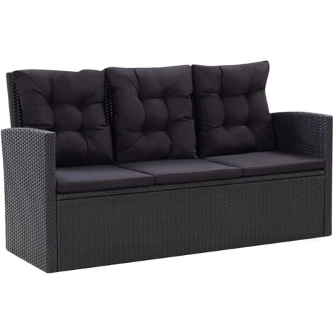 INLIFE Salon de jardin 6 pcs avec coussins Résine tressée Noir