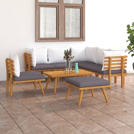INLIFE Salon de jardin 8 pcs avec coussins Bois d'acacia solide