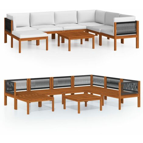 INLIFE Salon de jardin 8 pcs avec coussins Crème Bois d'acacia solide