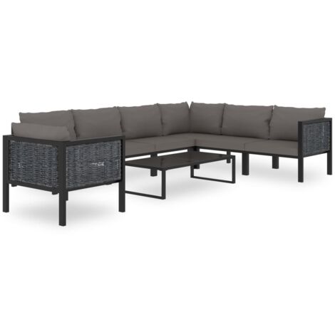 INLIFE Salon de jardin 8 pcs avec coussins Résine tressée Anthracite