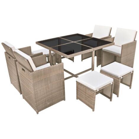 INLIFE Salon de jardin encastrable avec coussins 9 pcs Rotin Beige