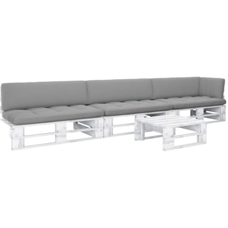 INLIFE Salon de jardin palette 4 pcs et coussins Pin imprégné de blanc