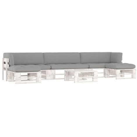 INLIFE Salon de jardin palette 6 pcs et coussins Pin imprégné de blanc