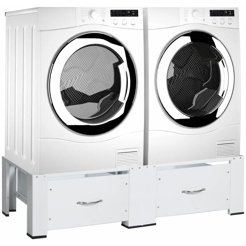 Socle double pour lave-linge et sèche-linge avec tiroirs Blanc - Inlife