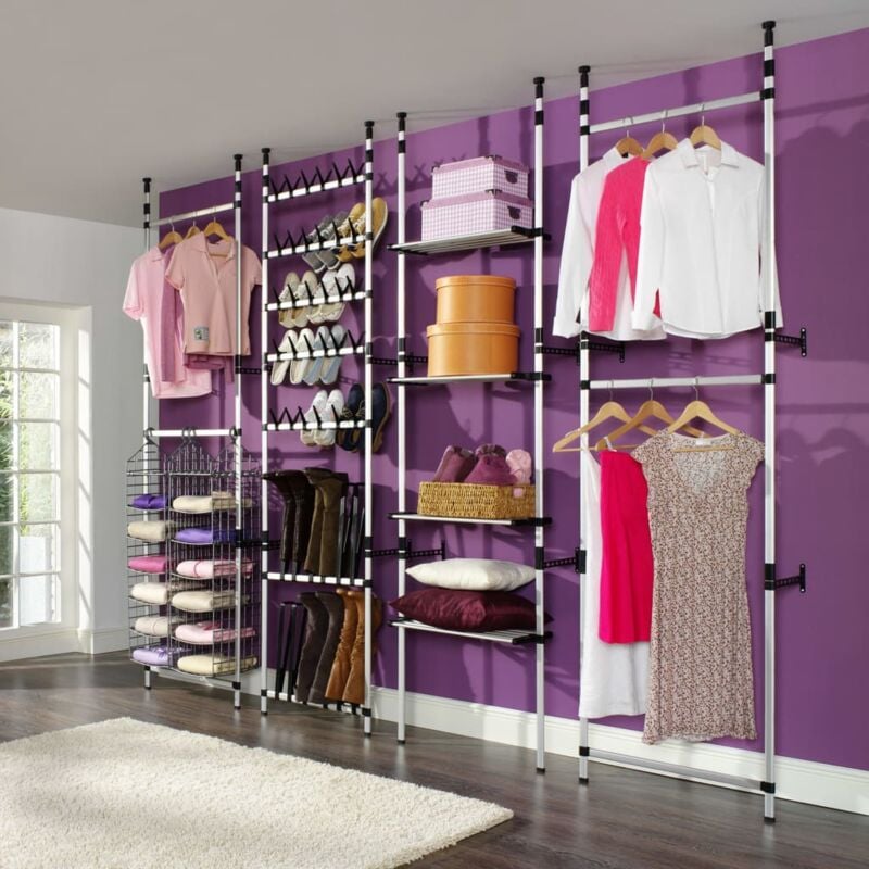 Inlife - Système de garde-robe télescopique barres et étagère Aluminium