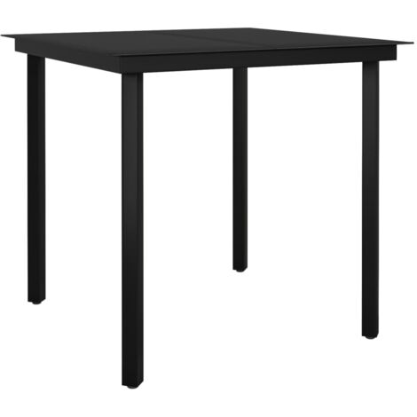 INLIFE Table à dîner de jardin Noir 80x80x74 cm Acier et verre