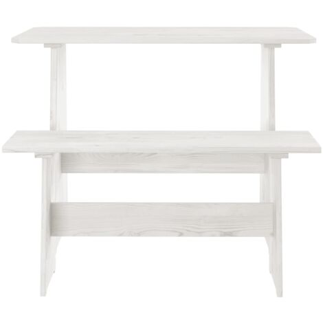 INLIFE Table à manger avec banc Blanc Bois de pin solide