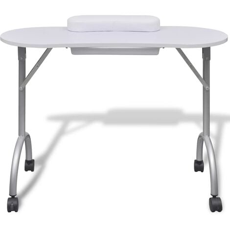 INLIFE Table à manucure pliable avec roulettes Blanc