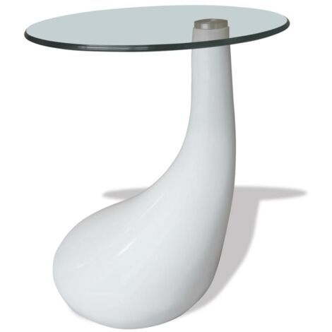 INLIFE Table basse avec dessus de table en verre rond Blanc brillant
