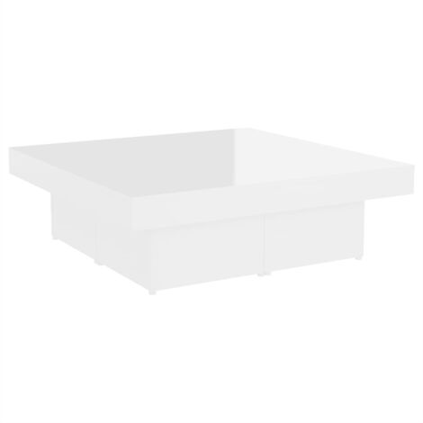 INLIFE Table basse Blanc brillant 90x90x28 cm Aggloméré