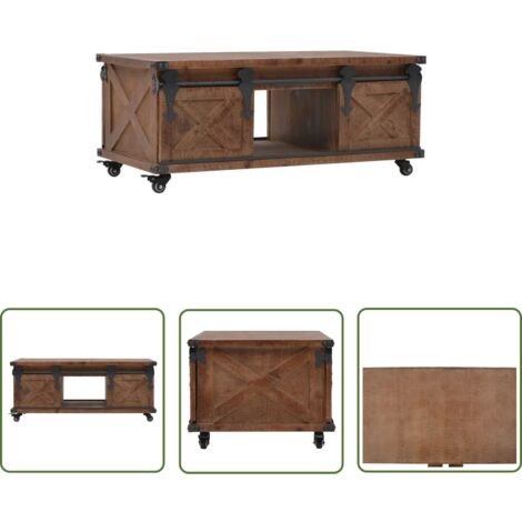 INLIFE Table basse Bois de sapin massif 91 x 51 x 38 cm Marron