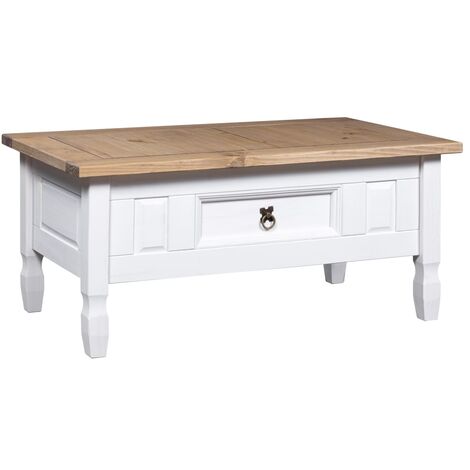 INLIFE Table basse Pin mexicain Gamme Corona Blanc 100x60x45 cm