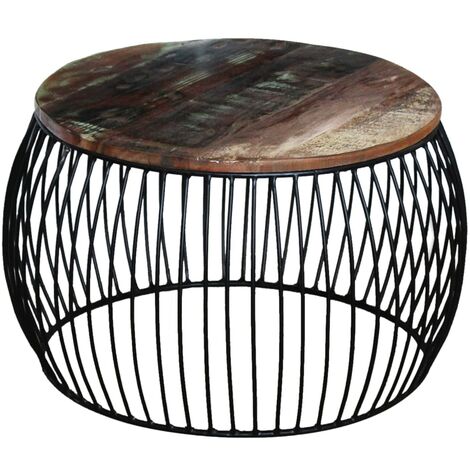 INLIFE Table basse ronde 68x37 cm Bois de récupération massif